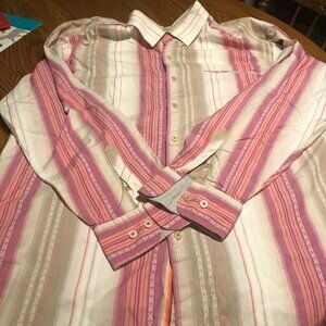 Tommy Bahama Long Sleeve XLX Pink/White Button Down Cotton Silk Blend